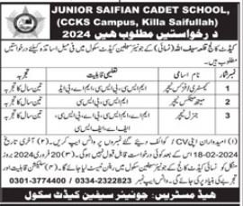 Cadet College Killa Saifullah Balochistan Jobs 2024 