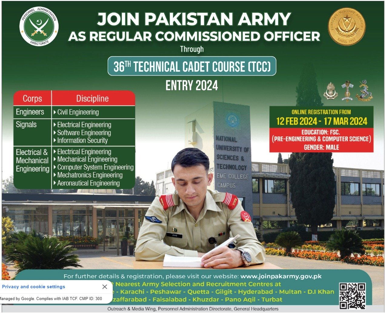 Pakistan Army Technical Cadet Course Jobs 2024