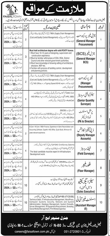 Faisal Town Private Limited Jobs 2023